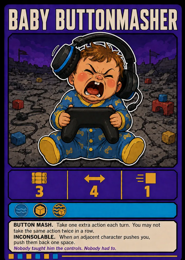 Baby Buttonmasher hero card, placeholder art